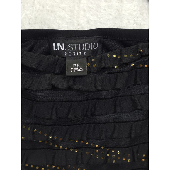 I.N. Studio Gold Embellished Top Ruffled Square Neck Woman SP Black Festive Glam - Picture 9 of 13